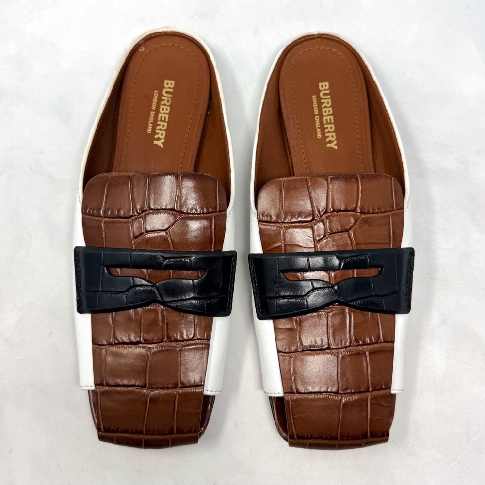 Burberry Beckswalk Leather Croc Backless Slide Mule Loafer Flat Shoes Colorblock
